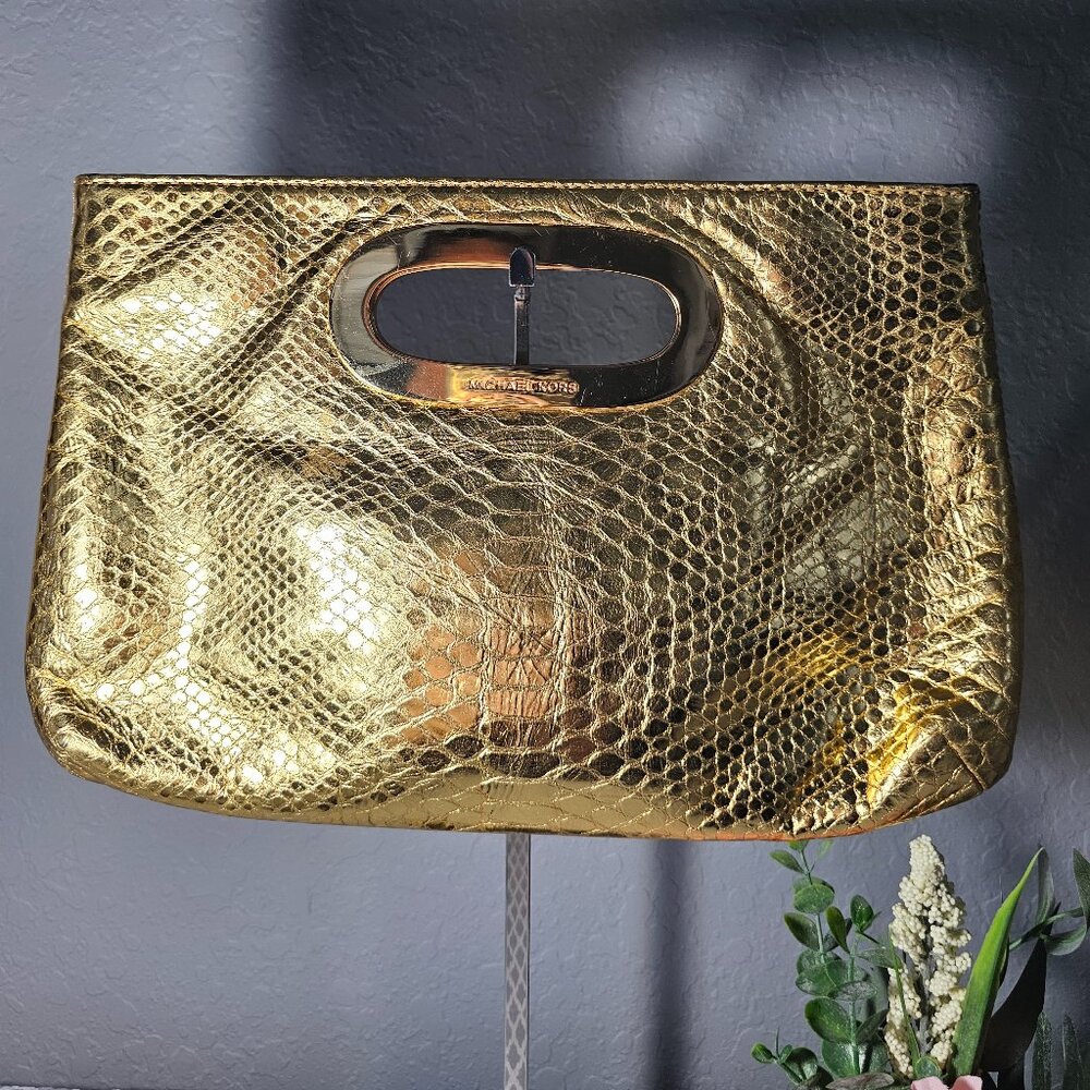 Michael Kors Metallic Python Clutch – Gold Handle – EUC - Picture 6 of 9